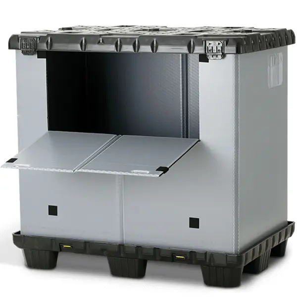 plasic sleeve  folding container 1200x800x870mm, with unloading door and lanyards